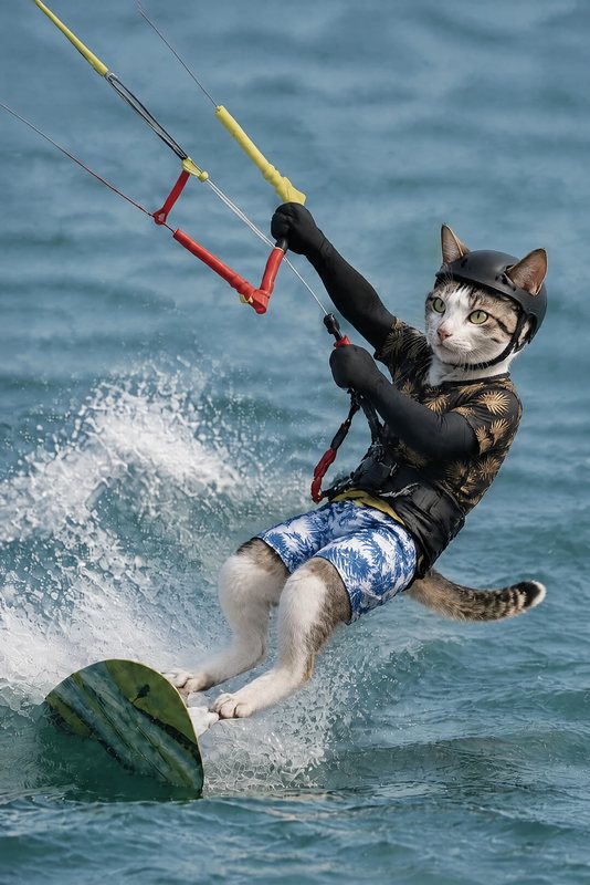 The Kitesurfer look made with a white cat with a tabby cap