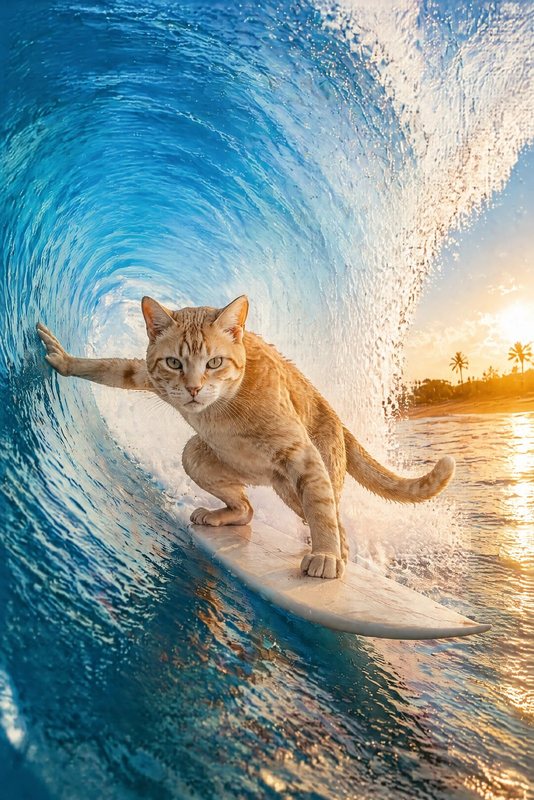 The Wave Rider look made with a ginger tabby cat
