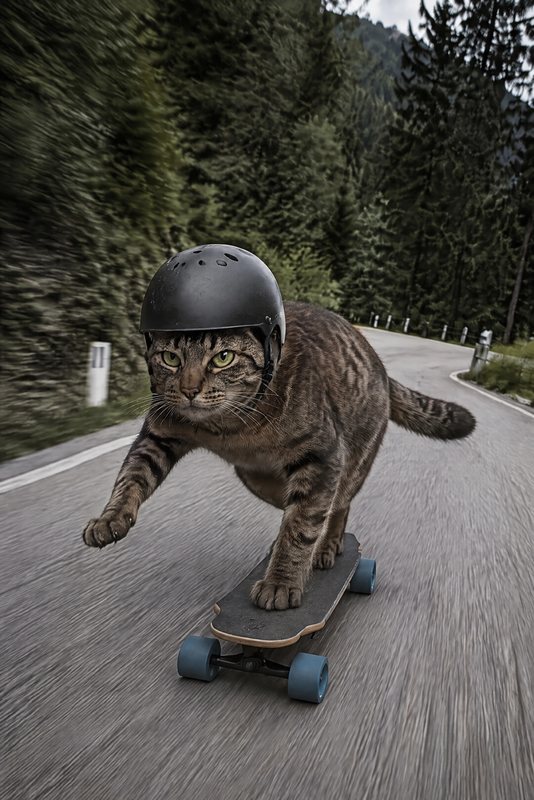 The Longboard look made with a brown tabby cat