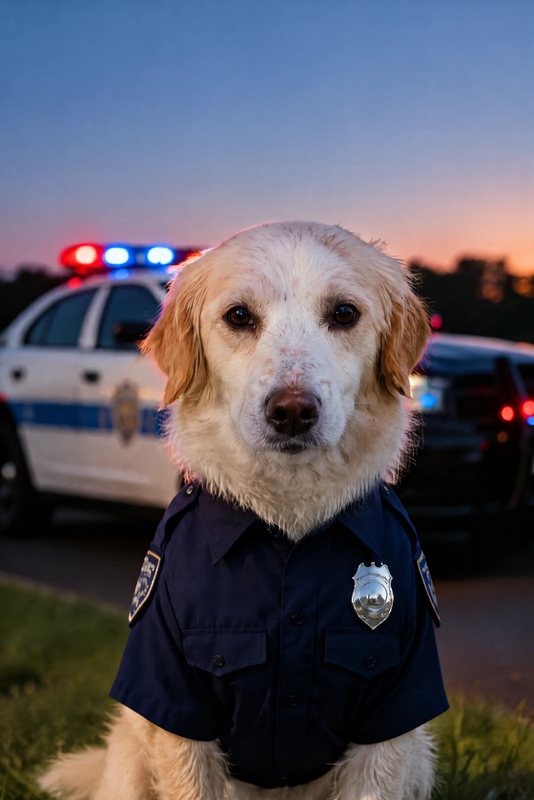 The K9 Unit look made with a white-and-orange spaniel mix
