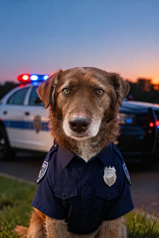The K9 Unit look made with a chocolate shepherd-collie mix