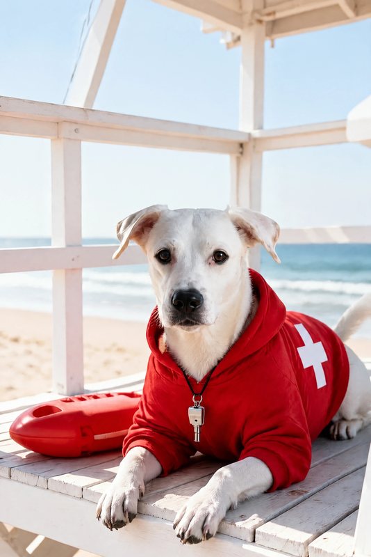 The Lifeguard on Duty look made with a white boxer mix