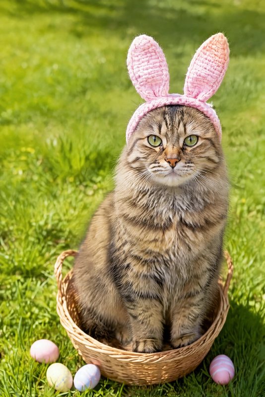 The Spring Bunny Ears look made with a long-haired tabby cat