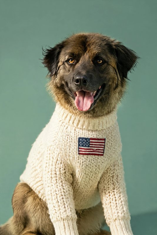 The Fourth of July Knit look made with a big fluffy sable dog