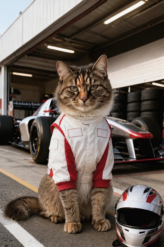 The Pit Lane look made with a tortoiseshell tabby cat