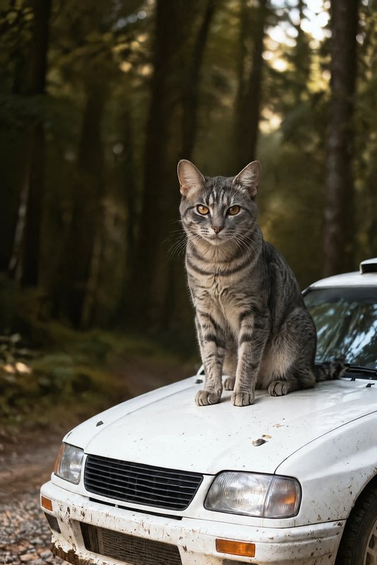 The Rally Stage look made with a grey tabby cat