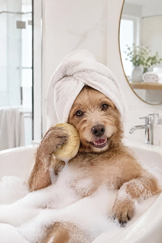 The Lazy Soak look made with a scruffy ginger terrier