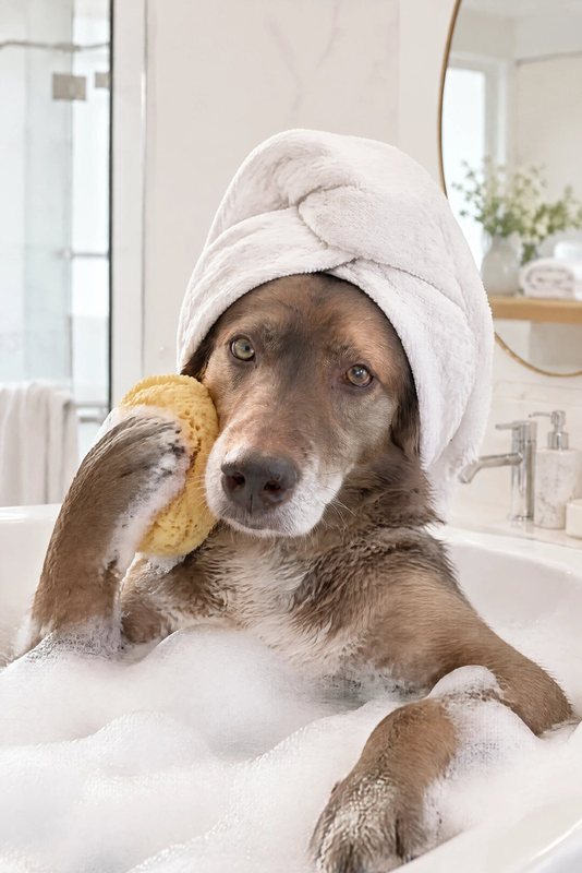 The Lazy Soak look made with a chocolate shepherd-collie mix
