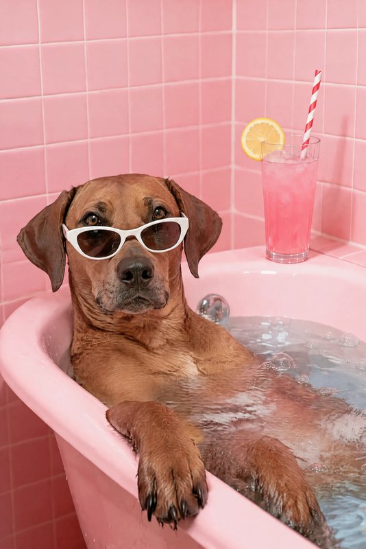 The Pink Tile Soak look made with a red-brown hound