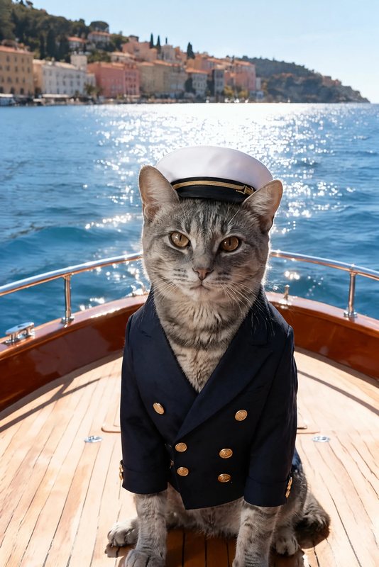 The Yacht Club look made with a grey tabby cat