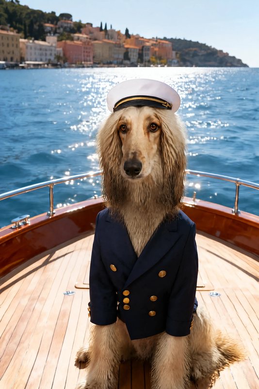 The Yacht Club look made with a cream Afghan hound