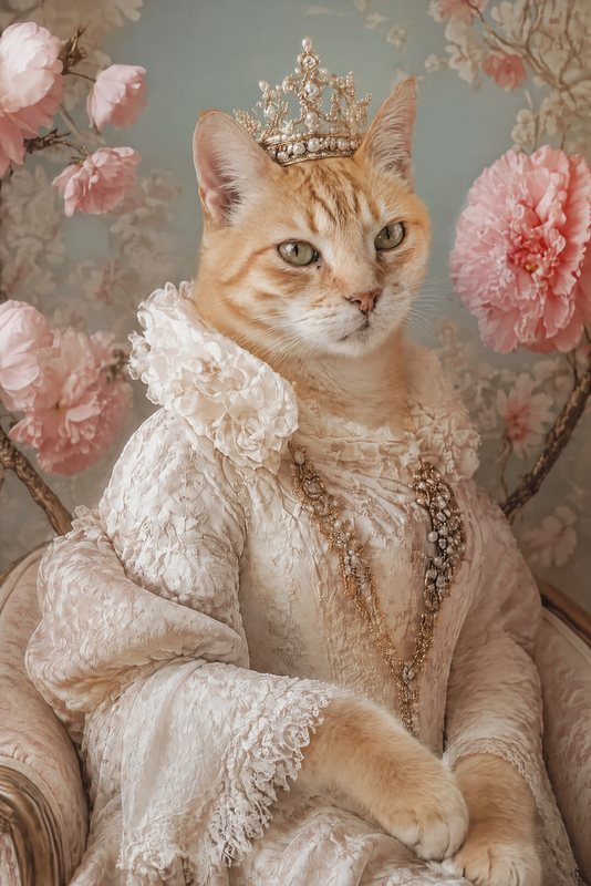 The Pearl Queen look made with a ginger tabby cat