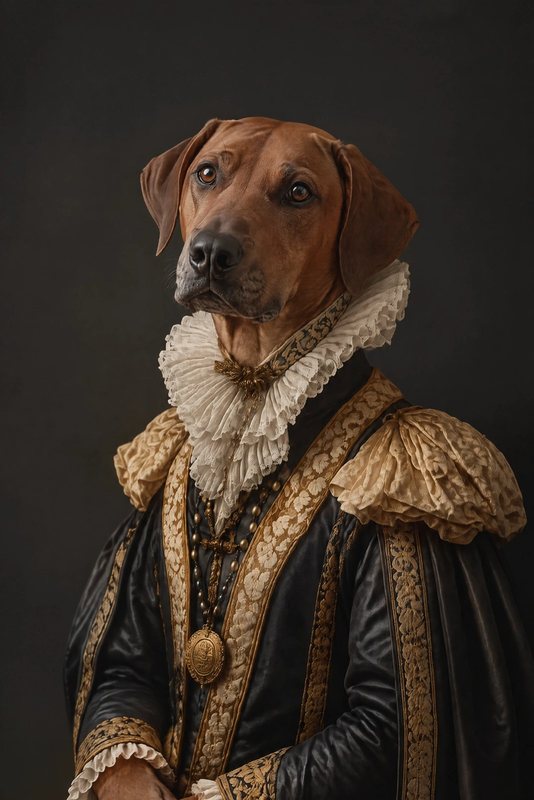 The Renaissance Duke look made with a red-brown hound