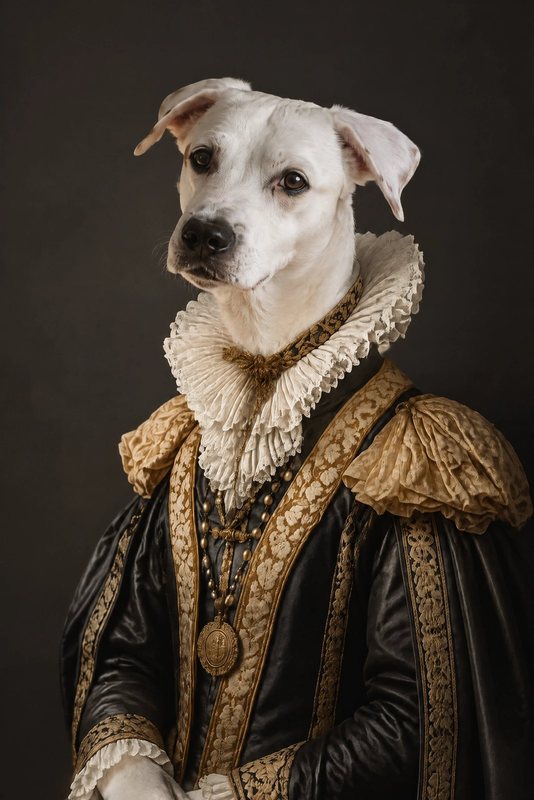 The Renaissance Duke look made with a white boxer mix