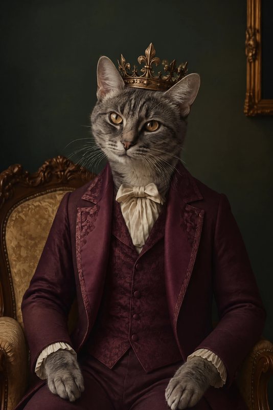 The Regency Gentleman look made with a grey tabby cat