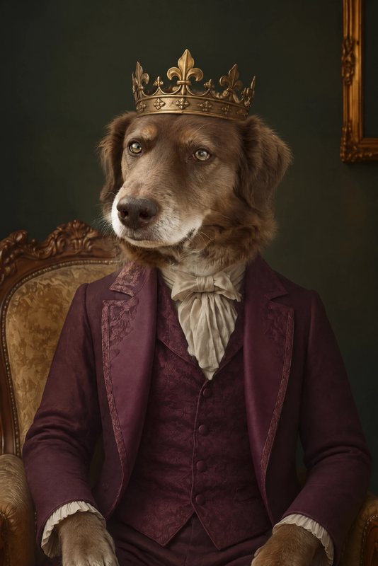 The Regency Gentleman look made with a chocolate shepherd-collie mix