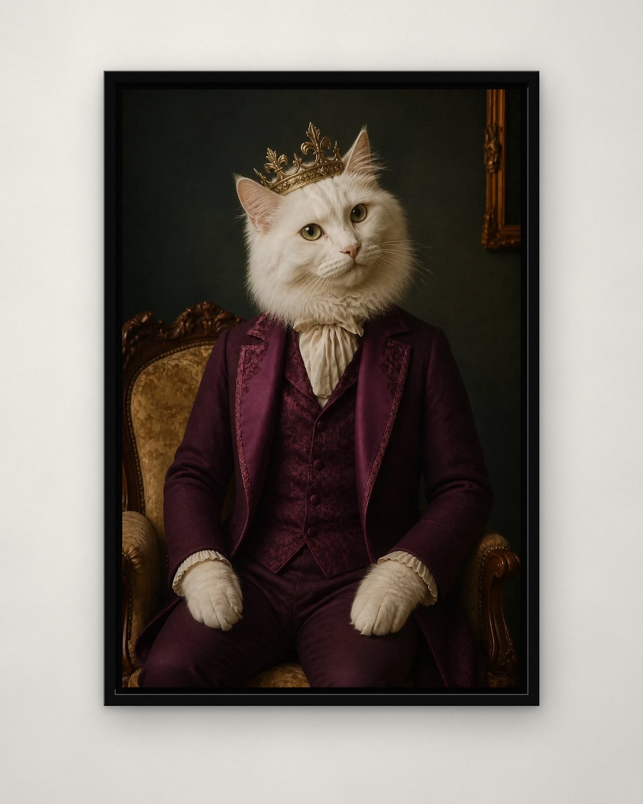 Regency Gentleman portrait on canvas in a black floating frame on a plain wall