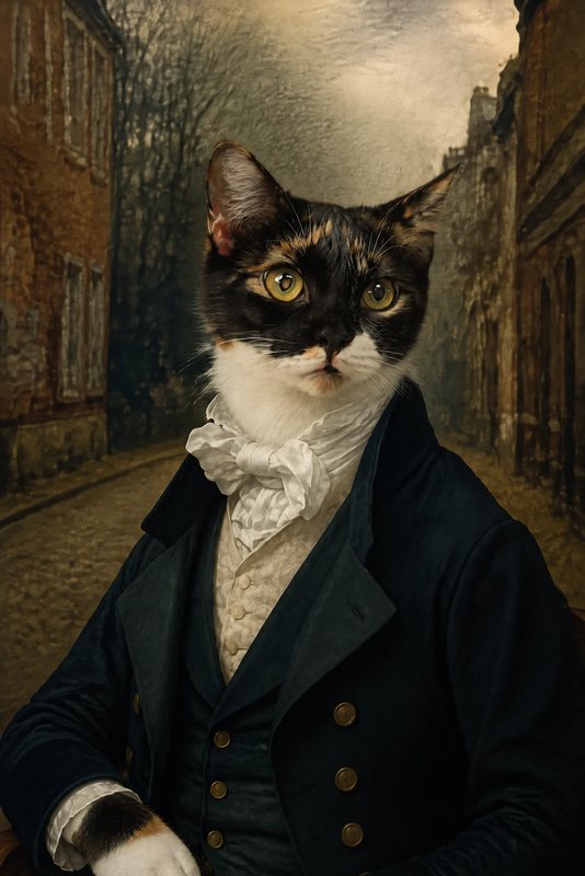 The Regency Stroll look made with a calico cat