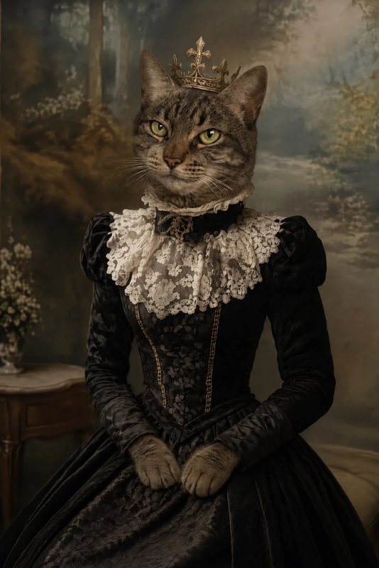 The Victorian Lady look made with a brown tabby cat
