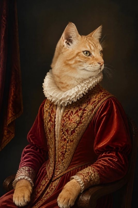 The Renaissance Noble look made with a ginger tabby cat