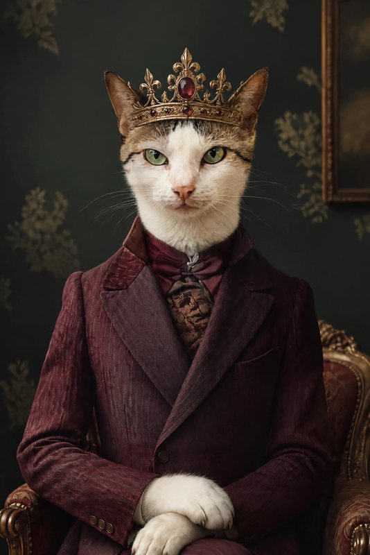The Victorian Gentleman look made with a white cat with a tabby cap