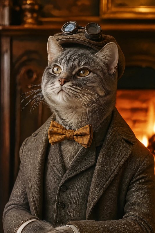 The Tweed Motorist look made with a grey tabby cat