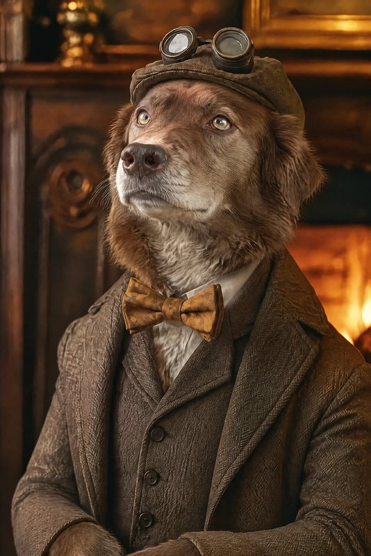 The Tweed Motorist look made with a chocolate shepherd-collie mix