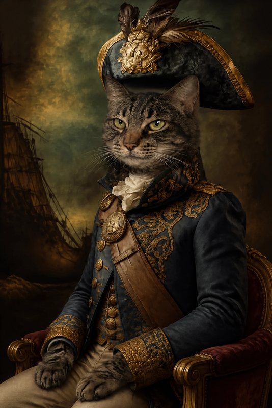 The Naval Admiral look made with a brown tabby cat