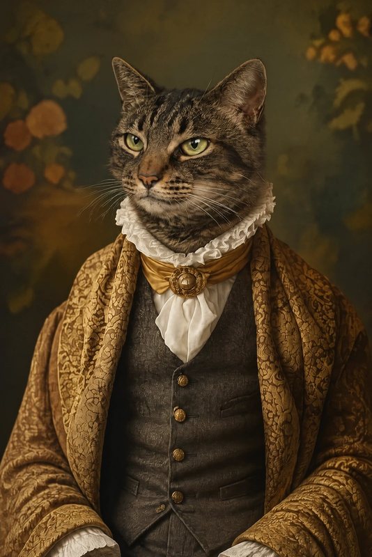 The Noble Gentleman look made with a brown tabby cat