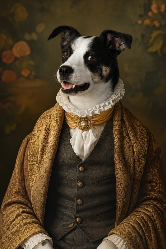The Noble Gentleman look made with a black-and-white dog