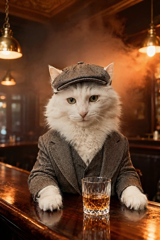The Boss look made with a fluffy white cat