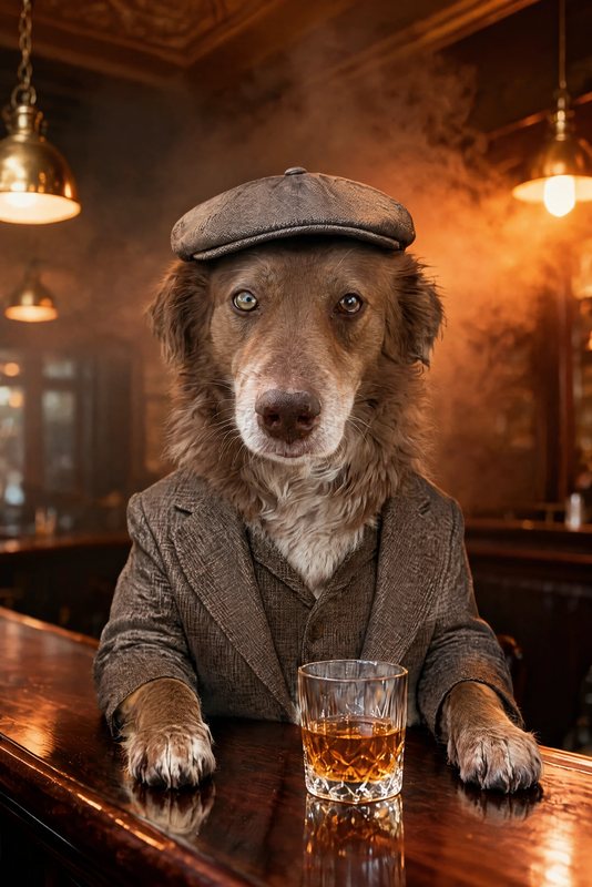 The Boss look made with a chocolate shepherd-collie mix