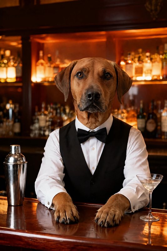 The Speakeasy Bartender look made with a red-brown hound
