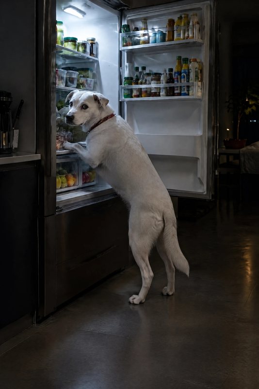 The Fridge Raid look made with a white boxer mix