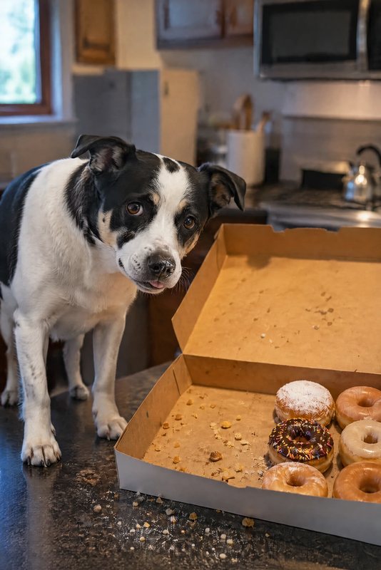 The Donut Heist look made with a black-and-white dog