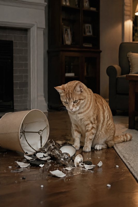 The Broken Lamp look made with a ginger tabby cat