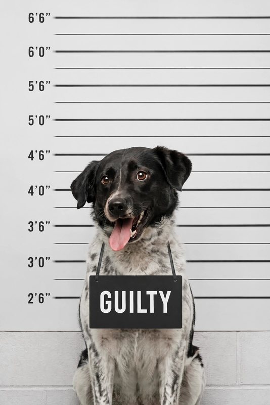 The Mugshot look made with a black-and-white speckled dog