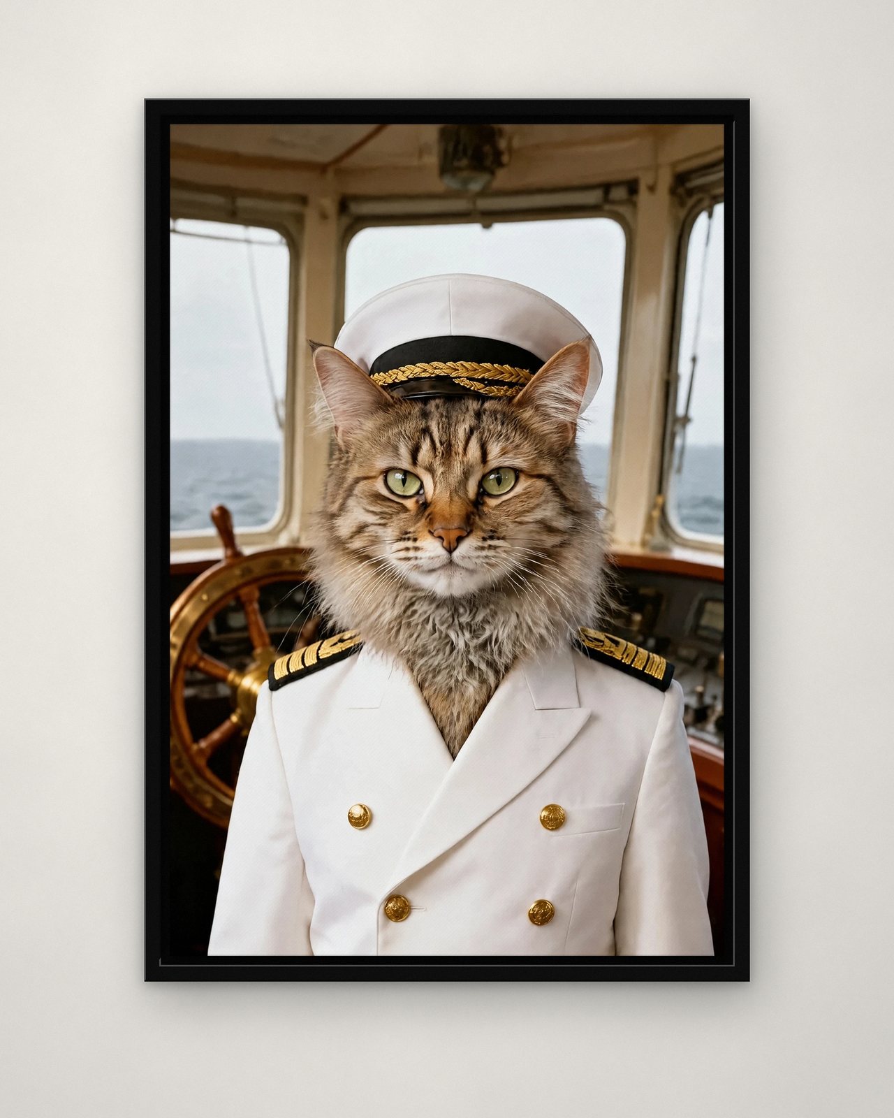 Fleet Admiral portrait on canvas in a black floating frame on a plain wall