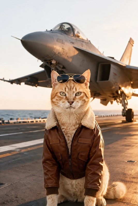 The Fighter Ace look made with a ginger tabby cat