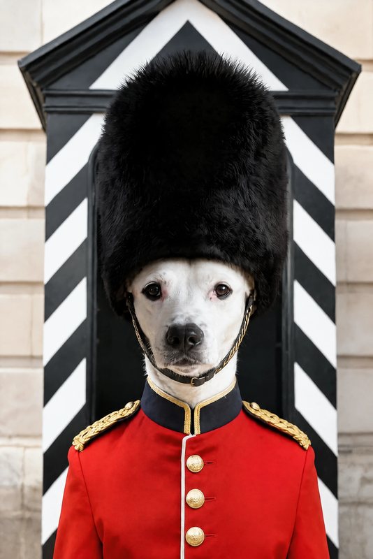 The Royal Guard look made with a white boxer mix