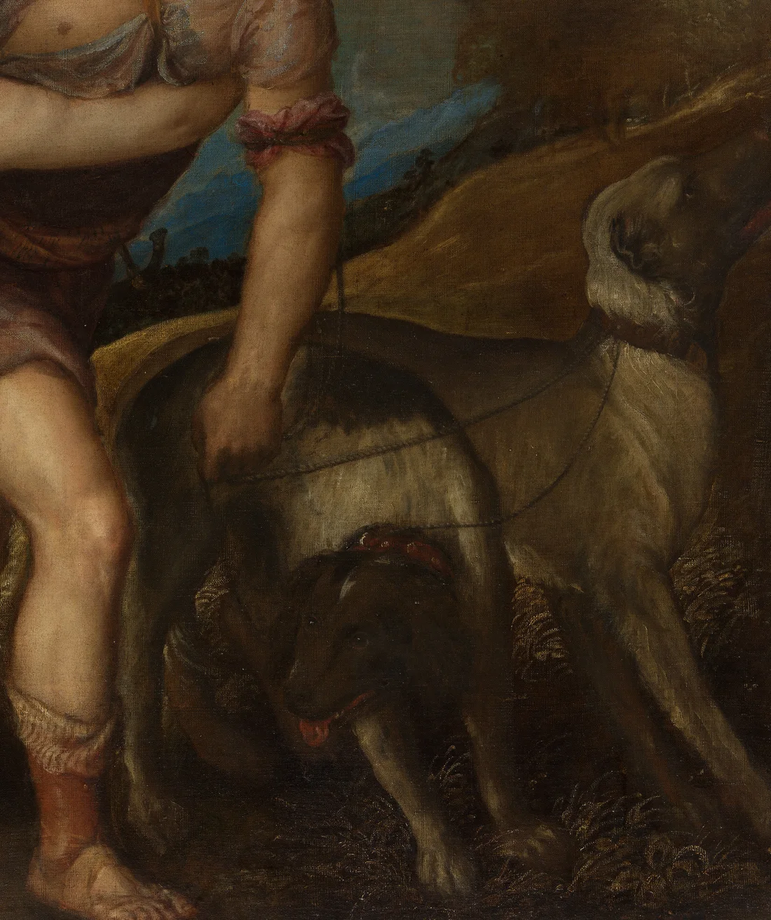 Detail showing the animal straining in Titian, 1550s
