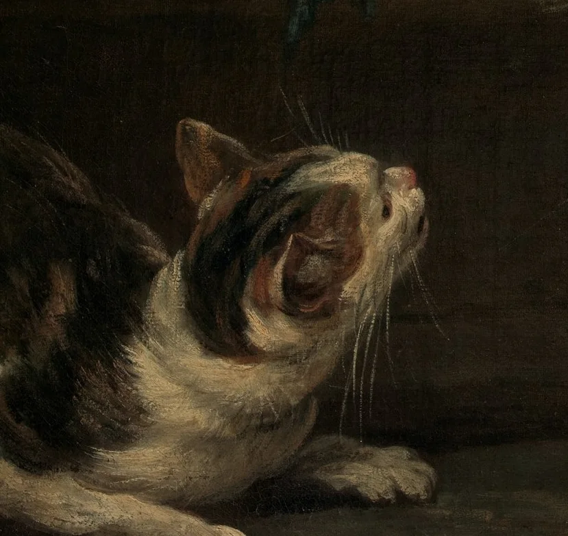 Detail showing the animal stalking in Chardin, c. 1728